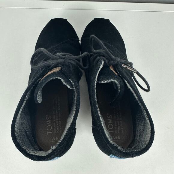 Toms Womens Desert Wedge Almond Toe Black Suede Casual Lace-Up Ankle Booties 6 - Picture 5 of 11